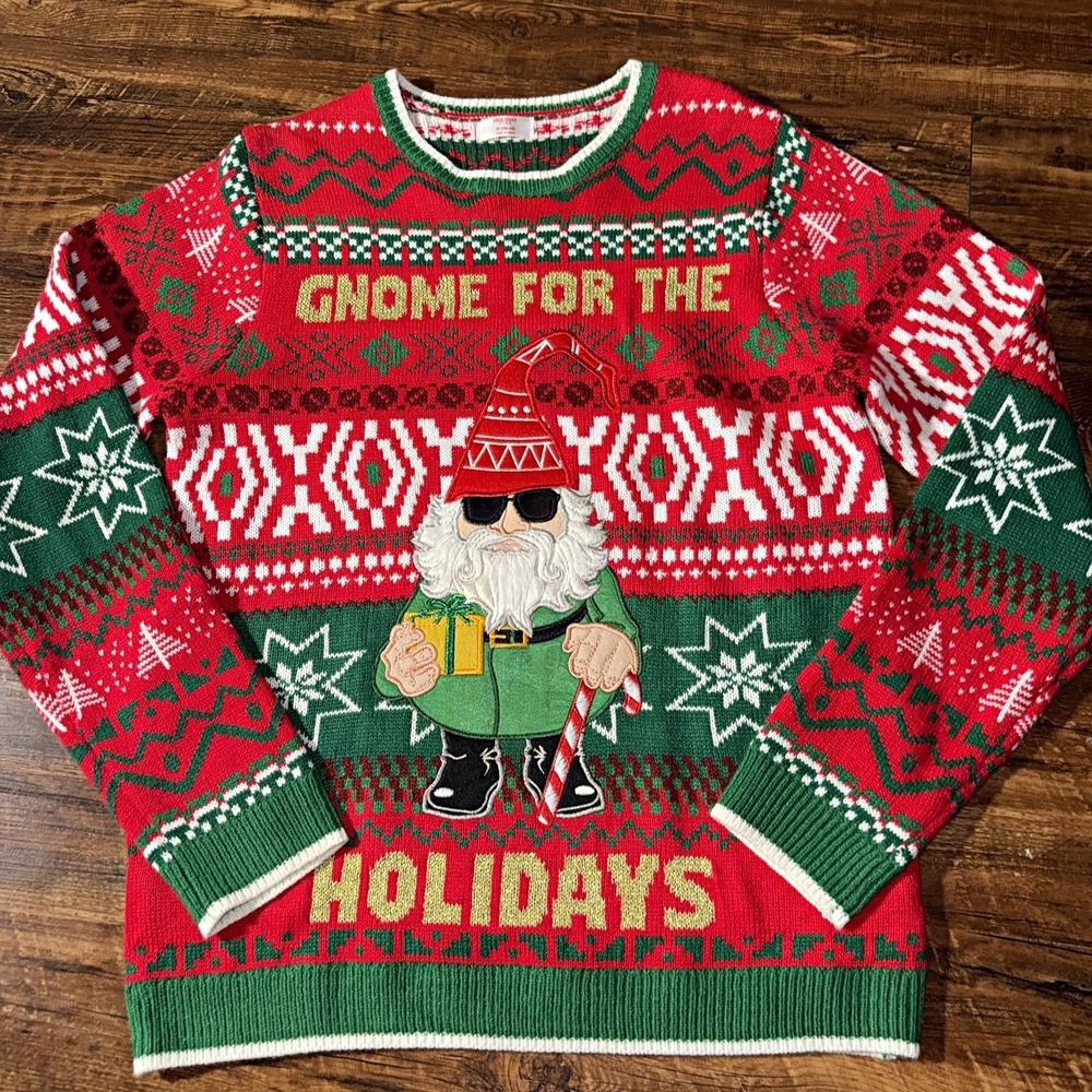 Holiday Time Gnome for the Holidays Red Green Crewneck Men's Sweater Medium